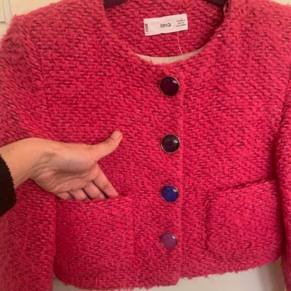 MANGO Cropped, textured jacket finished with candy  buttons  SMALL - Picture 7 of 15